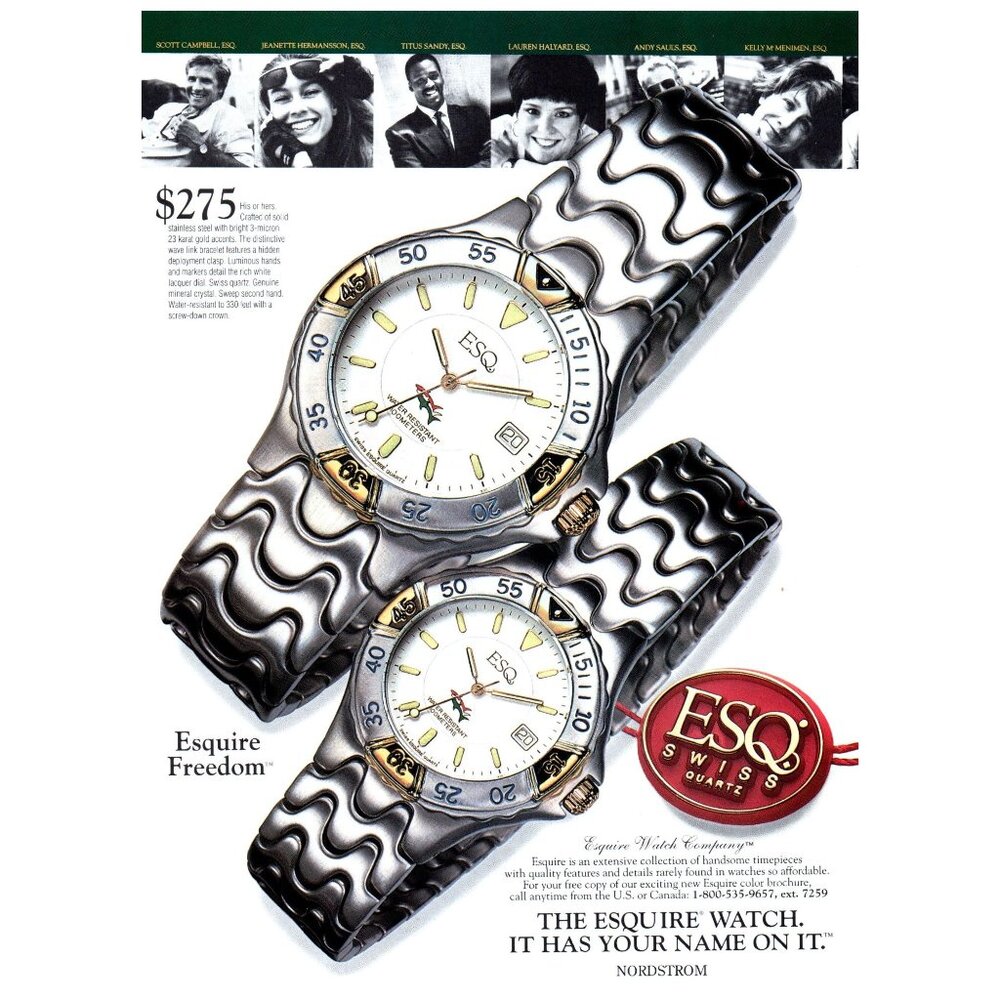 1994 Esquire Esq Freedom Watch Wristwatch Vintage Print Ad 90s Fashion Wall Art